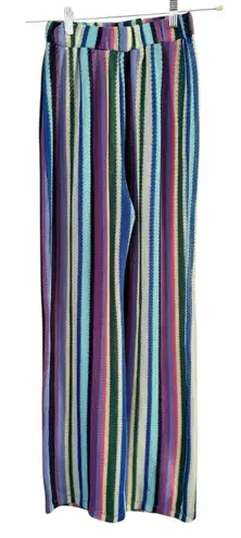 That’s It Multicolor Striped Semi Sheer Crochet Knit Wide Leg Pants Size Small Purple - Image 1