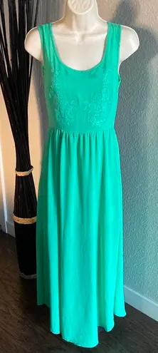 Tea N Rose Green Embroidered Maxi Dress