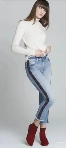 Driftwood Colette Plaid Trim Straight Crop Frayed Hem Jeans Size 24