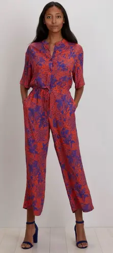 The Kit Issa Jumpsuit in Ecovero Viscose Crepe Orange Complication Print Small