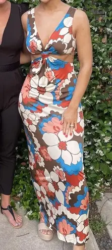 Ronny Kobo Sammy Dress Knotted Cutout Blue Aster Retro Multi Large