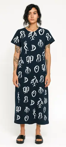 Cotton Fields M. Mac Art To Wear Lagenlook Maxi Dress Abstract Teacher Vintage Blue Size M