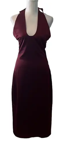 Jason Wu szXS maroon/burgundy satin halter back zip back slit dress NWT