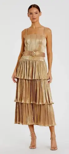 Mac Duggal 27062 Tiered Metallic Midi Dress Gold 4