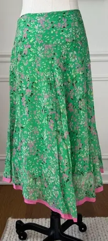 Vintage Y2K BCBG MaxAzria 100% Silk Handkerchief Hem Low Rise Midi Skirt $138 M Green Size M
