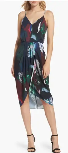 Nordstrom Chelsea 28 Faux Tulip Wrap Dress Abstract Art 8 Blue Blouson Strappy