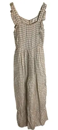 Sancia The Ines Jumpsuit Cream and Brown gingham Sleeveless ruffle Size XS