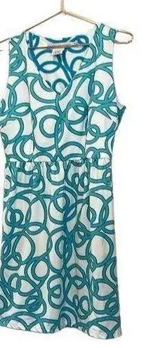 Gretchen Scott  White & Turquoise Blue Sleeveless V-Neck Pleated Dress - M