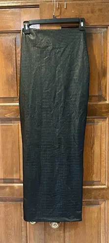 Naked Wardrobe NWT The Crocodile Midi Skirt in Black Bodycon Faux Leather Small