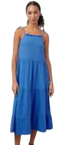 Rails Valeria Tiered Midi Dress Gauzy Palace Blue 100% Cotton Sun Dress Large L