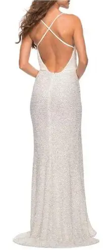 La Femme  Sequin Sleeveless Gown in White Size US 10