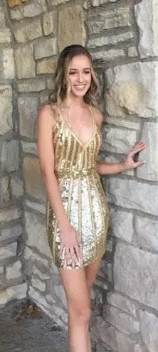 Primavera Couture Gold Sequin Dress