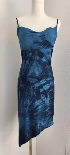 Y2K Hourglass Blue Tie Dye Glitter Cowl Neck Asymmetrical Slip Dress S M Size M