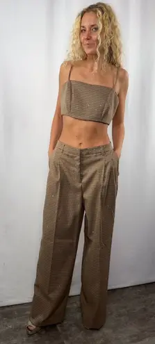 NEW House of Harlow 1960 Cropped Top Wide Leg Pants Set in Brown Size Small
