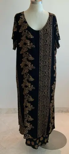 Passport Boho Black Dress w/Tan Spiral/Floral Design sz 2X