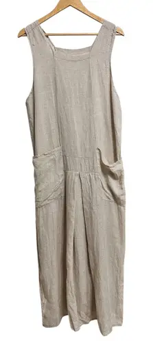 FLAX by Jeanne Engelhart Linen midi Dress beige pockets size Small Tan