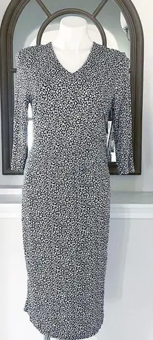 Hugo Boss Epona Midi Dress w/Ruched Left Waist Navy White EXCELLENT! Retail $398