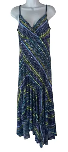 Joseph Ribkoff Women's Size 6 Small Fairy Sequin Green Blue Maxi Dress