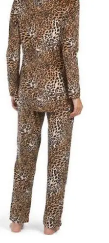 Natori Animal Print Silk Pajamas Set S Brown