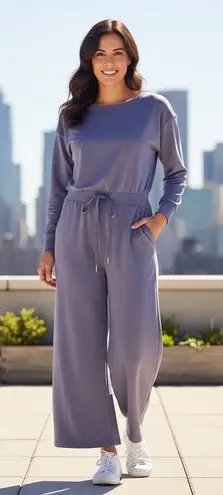 Serra Casual Romper Womens Large Blue/Purple Jumpsuit Wide Leg Drawstring Boho