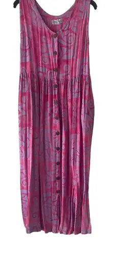 The Daily Planet Vintage 90s Women's Size Medium Pink Tribal Button Maxi Dress