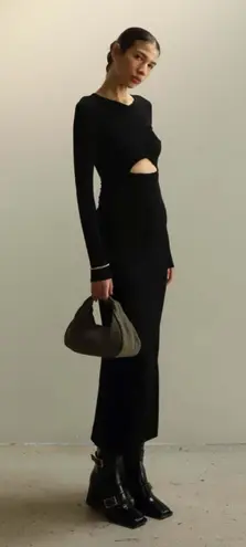 Sophie Rue Stella Ruched Jersey Maxi Dress Long Black Cutout Stretchy NWT Size M