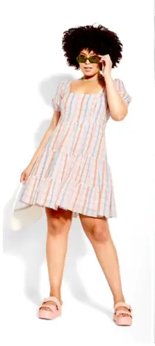 City Chic CCX Pastel Plaid Tiered Cotton Mini Dress Multicolor Size 14 XL