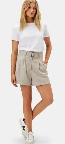 Amour Vert NEW Pleated Trouser Shorts Belted Neutral Cream Stripe Women's 0