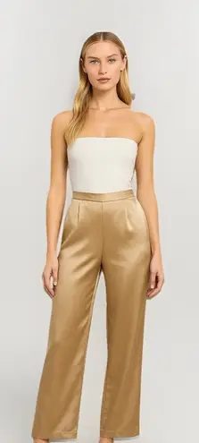 Bloomingdale's Womens 100% Silk Satin Pants 18W Champagne Quiet Luxury Pull On Tan