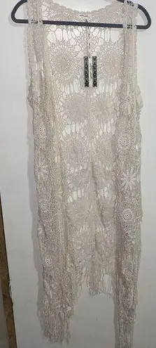 Ultra Pink Cardigan Women's Crochet Size M Cream Ivory Beach Western