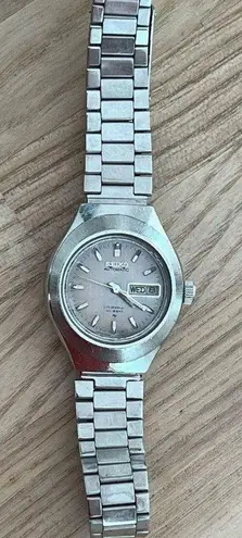 Seiko Ladies Automatic Watch Rare Vintage 17 Jewels Hi-Beat Stainless Band Pearl