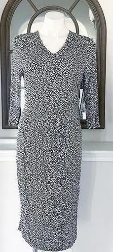 Hugo Boss Epona Midi Dress w/Ruched Left Waist Navy White EXCELLENT! Retail $398