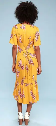 Somedays Lovin women’s Searing Soul yellow floral midi dress XS extra small