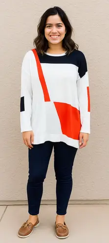 PLANET by Lauren G White Pima Cotton Graphic Crewneck Oversized Sweater One Size Red Size undefined