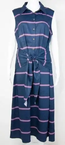 Hutch navy blue stripes shirt dress button sleeveless wrap waist with collar, 1X