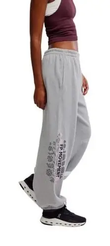 NEW FREE People FP Movement All Star Logo Pants Sweatpants LG Grey Heather White Gray