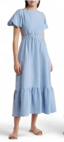 ASTR The Label Jelena Light Blue Backless Dress with Puff Sleeves Maxi Dress Size M