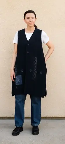 Blue Fish USA 1996 Lagenlook KNIT Cardigan Tunic Dark Navy One Size Size XL