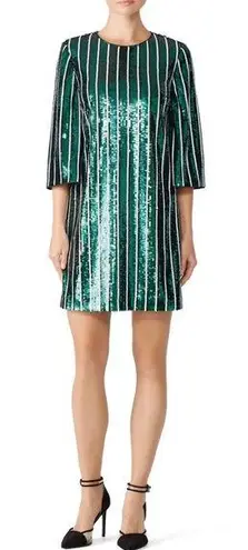 Badgley Mischka Green Stripe Sequin Shift Dress Mini Sequins Festive size 10