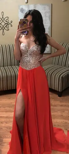 Terani Couture Orange Sparkle Evening Gown 