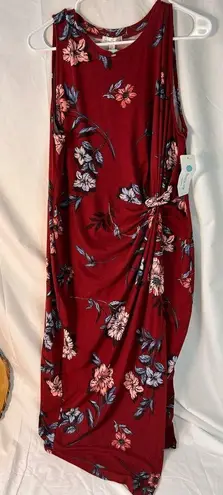 Nine Britton Abigail brushed knit fitted burgundy midi floral dress Size XL