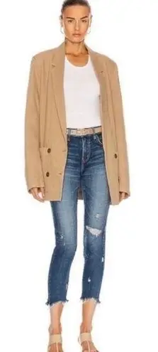 Moussy Vintage Glendele Distressed Tapered Raw Hem Ankle Skinny Denim Jeans 25 Blue