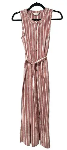 Club Monaco Linen Striped Red Sleeveless Waist Tie Midi Dress Sz 00