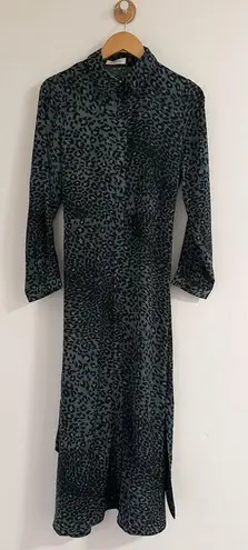 Elan Green & Black Leopard Print Belted Button Front Maxi Dress Size M