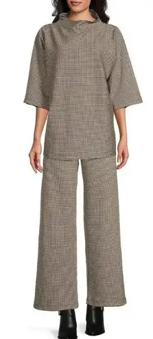 Bryn Walker Palazzo Soft Knit Pull On Pants Houndstooth Wide Leg Nero/Latte XXS