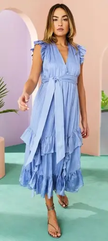 Marie Oliver Silk Uma Ruffle Midi Dress in Blue Jay Size M