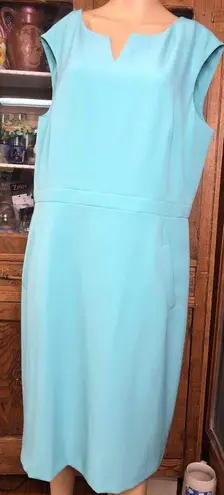 Kasper Light Teal Sleeveless Sheath Dress Notched Neckline Womens Size 18