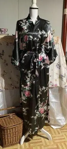 Old Shanghai Peacock Kimono Robe Black Size L