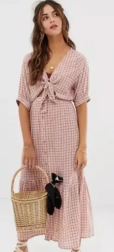 Faithfull the Brand Faithful the Brand Revolve Maple Pink Plaid Cut Out Midi Dress 2