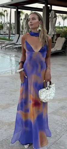 ZARA  Vibrant Multicolor Maxi Dress halter scarf flowy bodycon evening party  thumbnail 1